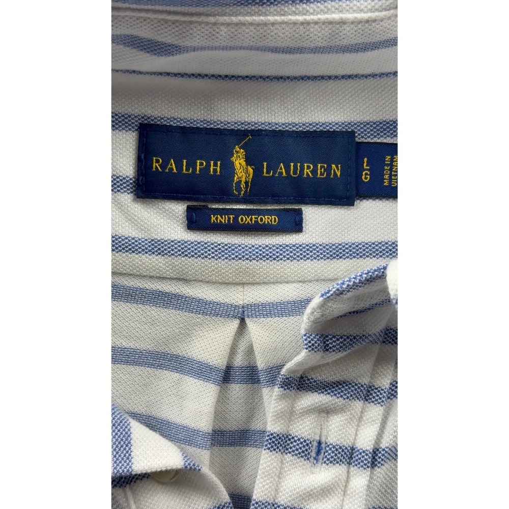 Ralph‎ Lauren Polo Shirt Mens L Knit Oxford Stripe S S Flesh Pony Preppy Defect - Picture 14 of 15